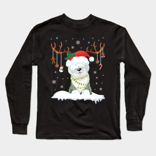 Old English Sheepdog Reindeer Santa Noel Costume DancE Snow Long Sleeve T-Shirt